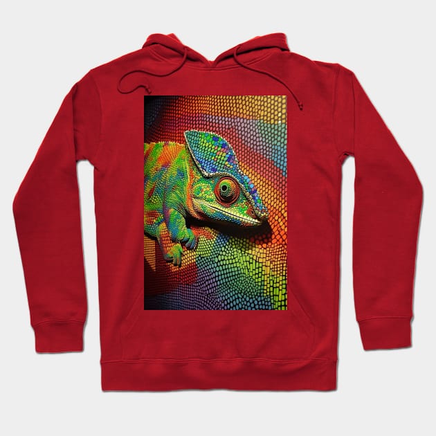 Reptile Lover and Lizard Lover Op Art Chameleon Hoodie by Unboxed Mind of J.A.Y LLC 